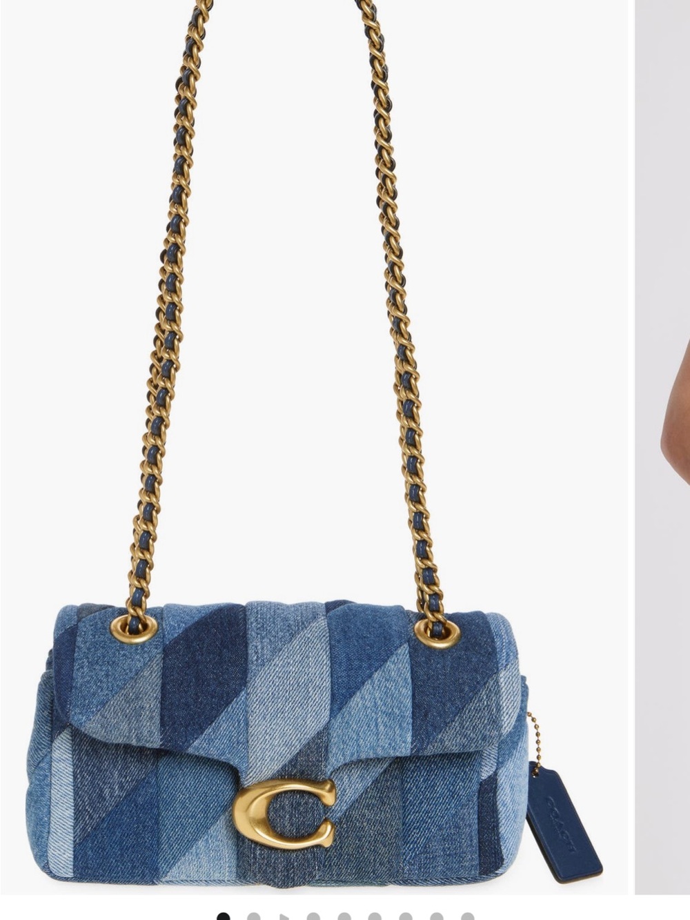 Coach Blue Quilted Denim Shoulder Bag with Gold Chain